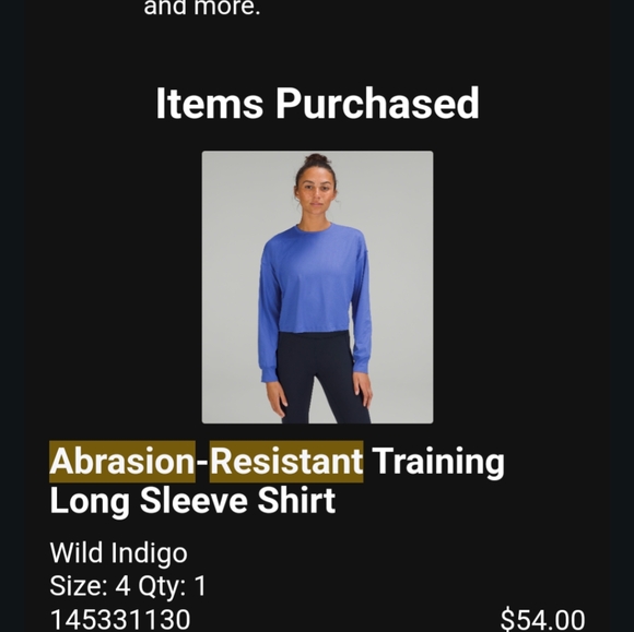 Lululemon Abrasion-Resistant Training Long Sleeve Shirt Wild Indigo Size 4 - Picture 5 of 5